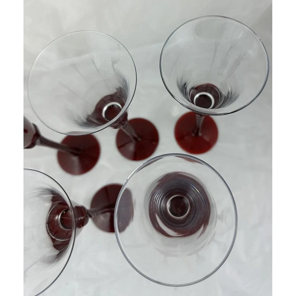 Bombay Wine Glasses Tall Twisted Ruby Red Stem 13